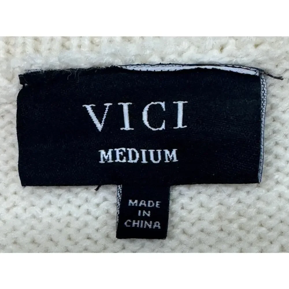 Vici Women's Cream with Black Accents Sweater Dress Cap Sleeves Knee Length Sz M